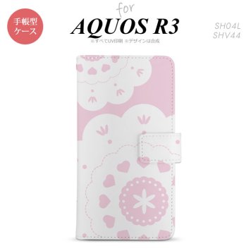 SH-04L/SHV44 AQUOS R3 手帳型スマホケース カバー レース クリア ピンク  nk-004s-r3-dr1484