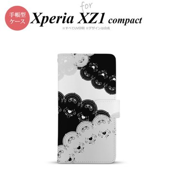 【手帳型 スマホ カバー ケース】【SO02K】【エクスペリア XZ1】手帳型 ケース SO-02K スマホ カバー Xperia XZ1 Compact エクスペリア レース(B) 黒×白 nk-004s-so02k-dr726【メール便送料無料】
