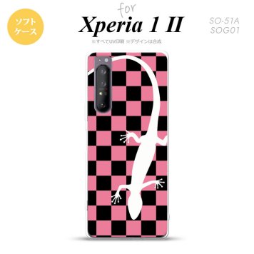 Xperia 1 II 5G スマホケース 背面カバー ストラップホール有り ソフトケース トカゲ 市松 ピンク ストラップホール おしゃれ かわいい かっこいい メンズ レディース nk-xp12-tp863