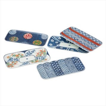 波佐見焼 染錦文様 長角皿5枚揃　 20638  内祝 内祝い お祝 御祝 記念品 出産内祝い プレゼント 快気祝い 粗供養 引出物