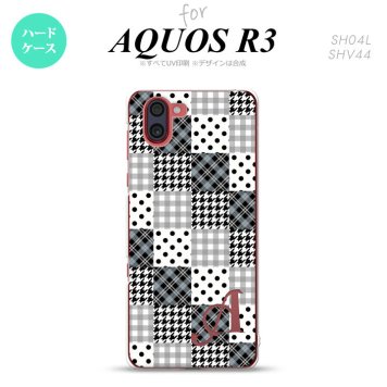 SH-04L SHV44 R3 AQUOS R3 スマホケース カバー パッチワーク 黒 +アルファベット nk-r3-1063i