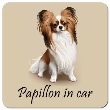 イラスト付 Dog in Car パピヨン Aタイプ カーサイン 車 マグネットステッカー 犬 マグネット 強力 13x13cm 正方形 おしゃれ かわいい ドラレコステッカー 安全対策 危険運転 煽り運転 アニマル 動物 犬種別 屋外 防水 屋内