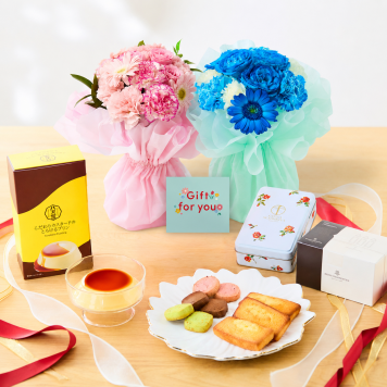 そのまま飾れるブーケ Mサイズ 花とお菓子 花 花束 スイーツ セット 敬老 お中元 敬老の日 退職 入学 お返し ギフトお返し 誕生日プレゼント 敬老 送料無料 土日OK ブルーミー バラ 花瓶・水いらず スタンディングブーケ プチギフト まだ間に合う