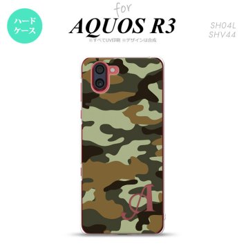 SH-04L SHV44 R3 AQUOS R3 スマホケース カバー ウッドランド 迷彩 B 緑 +アルファベット nk-r3-1158i