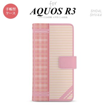 SH-04L/SHV44 AQUOS R3 手帳型スマホケース カバー チェック ボーダー ピンク  nk-004s-r3-dr1605