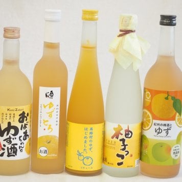 大人のリラックスタイムにぴったりなゆず酒5本セット(国内産ゆず使用ゆずとろ 7%(福島県) 柚子っこ7%(愛知県) 馬路村のゆず、はじめました。ゆず梅酒7% 国産ゆず100％おばあちゃんのゆず酒 7度 紀州の梅酒とゆず12度) 500ml×3本 720m
