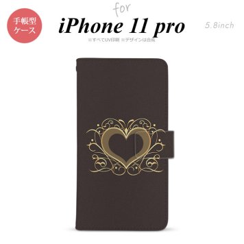 iPhone11Pro iPhone11 Pro 手帳型スマホケース カバー ハート 飾り 茶  nk-004s-i11p-dr611