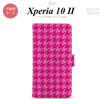 Xperia10 II 手帳型 スマホケース 全面印刷 おしゃれ ストラップホール有り 千鳥 格子 大 ピンク nk-004s-xp102-dr916