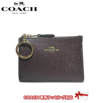 コーチ アウトレット COACH カードケース F12186 クロスグレーン レザー ミニ ID キーリング スキニー IML7C(ダークワイン系) 【メール便対応】【小銭入れ】【RCP】【0815楽天カード分割】【s-mail03】