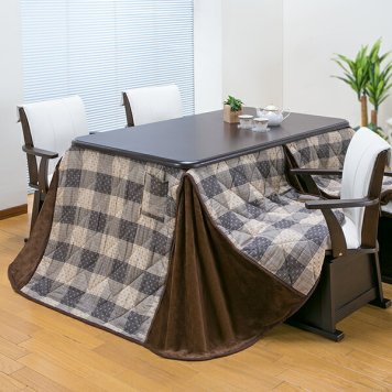 [こたつ布団単品]長方形 135cm×80cm 省スペース こたつ掛け布団 ポケット付き 両面 リバーシブル しじら織り 格子柄 フランネル ブラウン 茶色 無地 撥水加工 送料無料