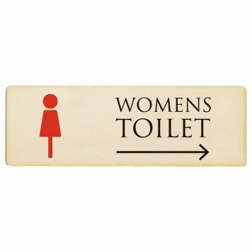 トイレ プレート 木製 WOMENS ナチュラル＆カラー 右 矢印 長方形 12x4cm 方向案内 進路ドア サインプレート ピクトサイン トイレマーク表示 案内 注意 施設 御手洗 TOILET おしゃれ シンプル 安全対策