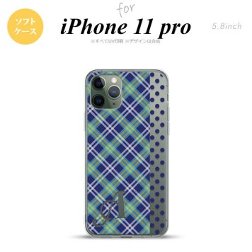 iPhone11Pro iPhone11 Pro スマホケース ソフトケース タータン ドット 青 +アルファベット メンズ レディース nk-i11p-tp1534i