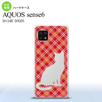 SH-54B SHG05 AQUOS sense6 スマホケース ハードケース 猫 チェック A 赤 メンズ レディース nk-sens6-951