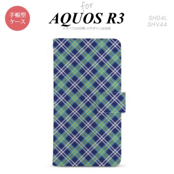 SH-04L/SHV44 AQUOS R3 手帳型スマホケース カバー バイアスチェック 青  nk-004s-r3-dr437