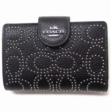 コーチ レザー財布 COACH アウトレット レザー財布 ミディアム コーナー ジップ ウォレット・シグネチャー リベット CX40 4SVBK