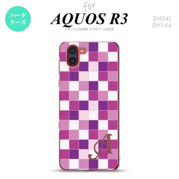 SH-04L SHV44 R3 AQUOS R3 スマホケース カバー スクエア モザイク 紫 +アルファベット nk-r3-1019i