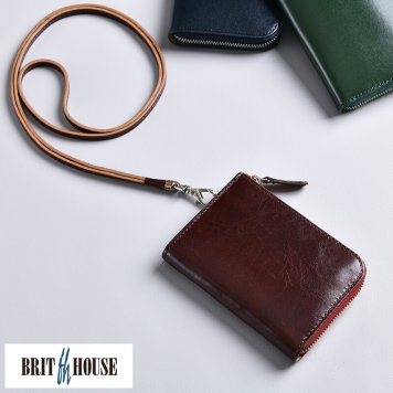 BRIT HOUSE L字ファスナー短財布 ネックストラップ付き イタリアンレザー PALAIA CROCE