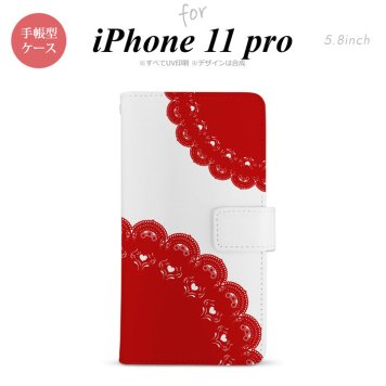 iPhone11Pro iPhone11 Pro 手帳型スマホケース カバー レース 赤  nk-004s-i11p-dr723