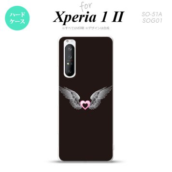 Xperia 1 II 5G スマホケース 背面カバー ストラップホール有り ハードケース 黒翼 ハート 黒 ピンク ストラップホール おしゃれ かわいい かっこいい メンズ レディース nk-xp12-467