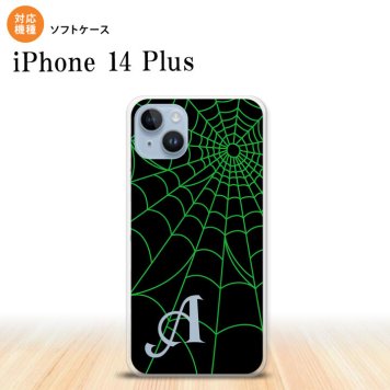 iPhone14 plsu iPhone14 plsu スマホケース 背面ケースソフトケース 蜘蛛 巣 A 緑 +アルファベット 2022年 10月発売 nk-i14pl-tp936i