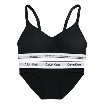カルバンクライン Calvin Klein(CK) ブラ&ショーツ ビキニ セット ロゴ 無地 ノンワイヤー 下着 アンダーウェア QP3561O+F3787 レディース ブラック