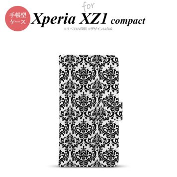 【手帳型 スマホ カバー ケース】【SO02K】【エクスペリア XZ1】手帳型 ケース SO-02K スマホ カバー Xperia XZ1 Compact エクスペリア ダマスク柄 黒 nk-004s-so02k-dr1026【メール便送料無料】
