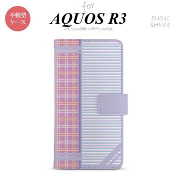 SH-04L/SHV44 AQUOS R3 手帳型スマホケース カバー チェック ボーダー 紫  nk-004s-r3-dr1601