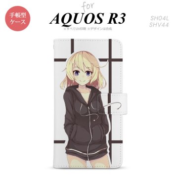 SH-04L/SHV44 AQUOS R3 手帳型スマホケース カバー 女の子 キャラ 黒  nk-004s-r3-dr1328