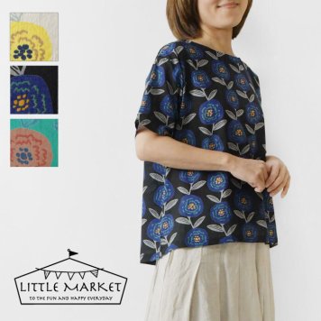 ＊【LITTLE MARKET リトルマーケット】インド綿 サークルフラワー プルオーバー ブラウス (S4708-600-02)レディース 春 夏 半袖 コットン 綿100％ 花柄 フラワー 総柄 ゆったり 薄手 軽い 涼しい 20代 30代 40代 50代 60代