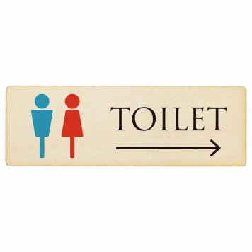 トイレ プレート 木製 男女マーク ナチュラル＆カラー 右 矢印 長方形 12x4cm 方向案内 進路ドア サインプレート ピクトサイン トイレマーク表示 案内 注意 施設 御手洗 TOILET おしゃれ シンプル 安全対策