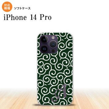 iPhone14 Pro iPhone14 Pro スマホケース 背面ケースソフトケース 唐草 緑 白 +アルファベット 2022年 9月発売 nk-i14p-tp1134i
