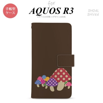 SH-04L/SHV44 AQUOS R3 手帳型スマホケース カバー きのこ 茶  nk-004s-r3-dr742