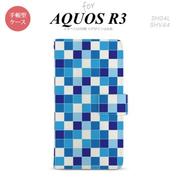 SH-04L/SHV44 AQUOS R3 手帳型スマホケース カバー スクエア モザイク 青  nk-004s-r3-dr1020