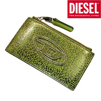 ディーゼル DIESEL レザー カードケース  小銭入れ 牛革 ゴールド x グリーン X09311 P1819 H9478