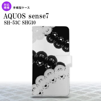 sense7 sense7 手帳型スマホケース カバー レース 黒 白 2022年 11月発売 nk-004s-sens7-dr726