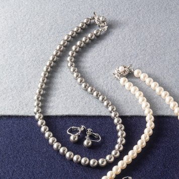  貝パールネックレス&イヤリングセット グレー 1071G 装身具