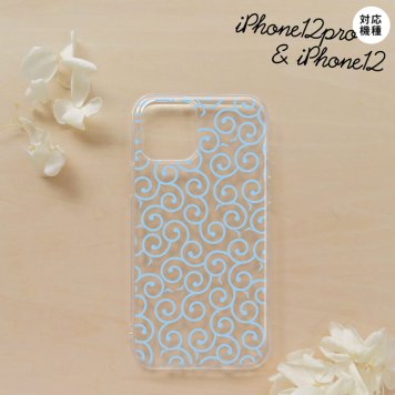 iPhone12/iPhone12pro iPhone12 / iPhone12pro スマホケース ソフトケース 唐草 クリア 水色 メンズ レディース nk-i12-tp1127