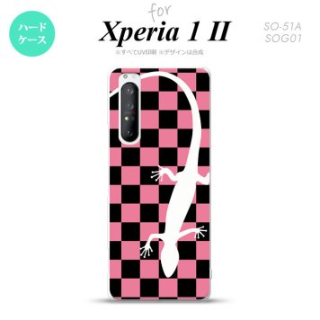 Xperia 1 II 5G スマホケース 背面カバー ストラップホール有り ハードケース トカゲ 市松 ピンク ストラップホール おしゃれ かわいい かっこいい メンズ レディース nk-xp12-863