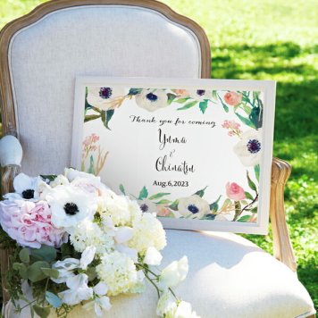 グラフィック ウェルカムボード（ウォーターフラワー アネモネ）結婚式 ギフト お祝い 披露宴 ウェディング ウエルカムスペース 花 エレガント 水彩 ナチュラル＆カジュアル