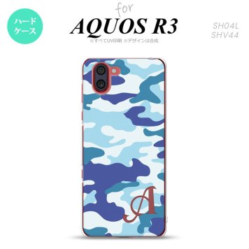 SH-04L SHV44 R3 AQUOS R3 スマホケース カバー ウッドランド 迷彩 B 青 +アルファベット nk-r3-1153i