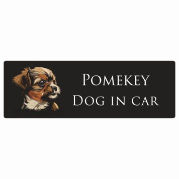 ドッグ カーステッカー イラスト付 Dog in Car ポメキー Aタイプ セーフティサイン 犬種別 長方形 20x6.7cm シール リア あおり運転対策 Dog Sticker 屋外 屋内 防水 かわいい おしゃれ 安全対策 カーサイン