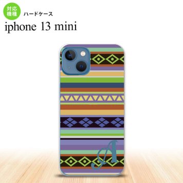iPhone13mini iPhone13 mini ケース ハードケース エスニック ボーダー 青 +アルファベット  nk-i13m-1562i