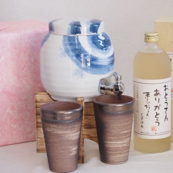 贈り物セット 国産有田焼 手猫刷毛渦焼酎サーバー1500cc木代付セット(14.5×15.5cm 1.1キロ)4
