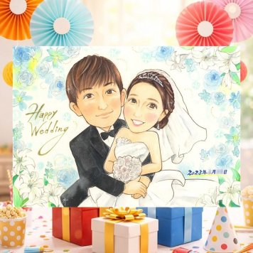 結婚記念日の記念に、より気持ちが伝わる贈り物に。 似顔絵 ギフト ウェルカムボード 名入れ プレゼント 贈り物 手描き 結婚記念日 挙式 お祝い ウェルカムボード 記念 家族 友達 カップル 同僚 友人 修正無料 下書き確認 名入れ 一生もの 喜ばれる 似てる そっくり 宝物 ウェディング 一生もの 結婚式 お祝いの品 感謝の品 快気祝い 二次会 感謝 闘病中の方への励まし 米寿祝い