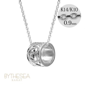 ゴールド ネックレス ハワイアンジュエリー ネックレス ゴールド ホワイトゴールド ネックレス スクロールチューブ Lサイズ 14k カットあずきチェーン太0.9mm ギフトラッピング可能 BY THE SEA バイザシー プレゼント ハロウィン 【品番：CG-GP126W-CH123】