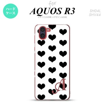 SH-04L SHV44 R3 AQUOS R3 スマホケース カバー ハート A 白 黒 +アルファベット nk-r3-115i