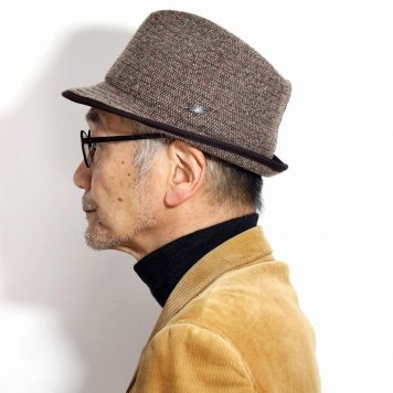 STETSON ハット アメリカ 中折れハット ニット ネップ 生地 秋 冬 帽子 メンズ ブランド ステットソン 日本製 中折れ帽 フェザーモチーフのプレート 柔らかい素材 茶 ブラウン 40代 50代 60代 70代 ファッション クリスマス ギフト包装 ラッピング 父の日