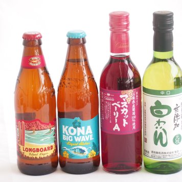 クラフトビール×甘口ワイン4本セット(蒼龍葡萄株式会社 酸化防止剤無添加 白わいん中口(山梨県) シャンモリワイン 山梨県産マスカットベーリーAライトボディ（山梨県） ロングボードアイランドラガー（アメリカ） ビッグウェーブゴールデンエール（アメリカ）)
