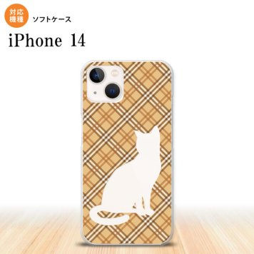 iPhone14 iPhone14 スマホケース 背面ケースソフトケース 猫 チェック A 茶 2022年 9月発売 nk-i14-tp955