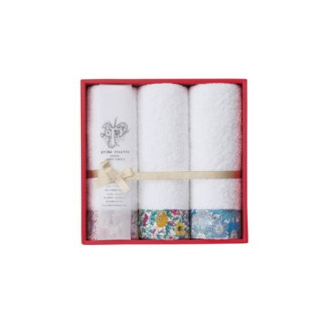 【送料無料・包装無料・のし無料】prima rosette using by LIBERTY FABRICS  フェイスタオル3P ピンク・イエロー・ブルー PR-2435-PB(B4)お年賀 寒中見舞い 入学祝い 卒業祝い 就職祝い 結婚祝い 誕生日 出産祝い 引越祝い 香典返し 新盆 初盆 御礼 お中元 内祝い 快気祝い ご挨拶 志 法事